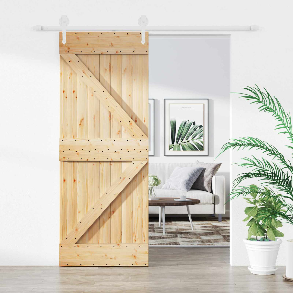 Skydedør 85 x 210 cm Massivt Fyrretræ (Ubehandlet)