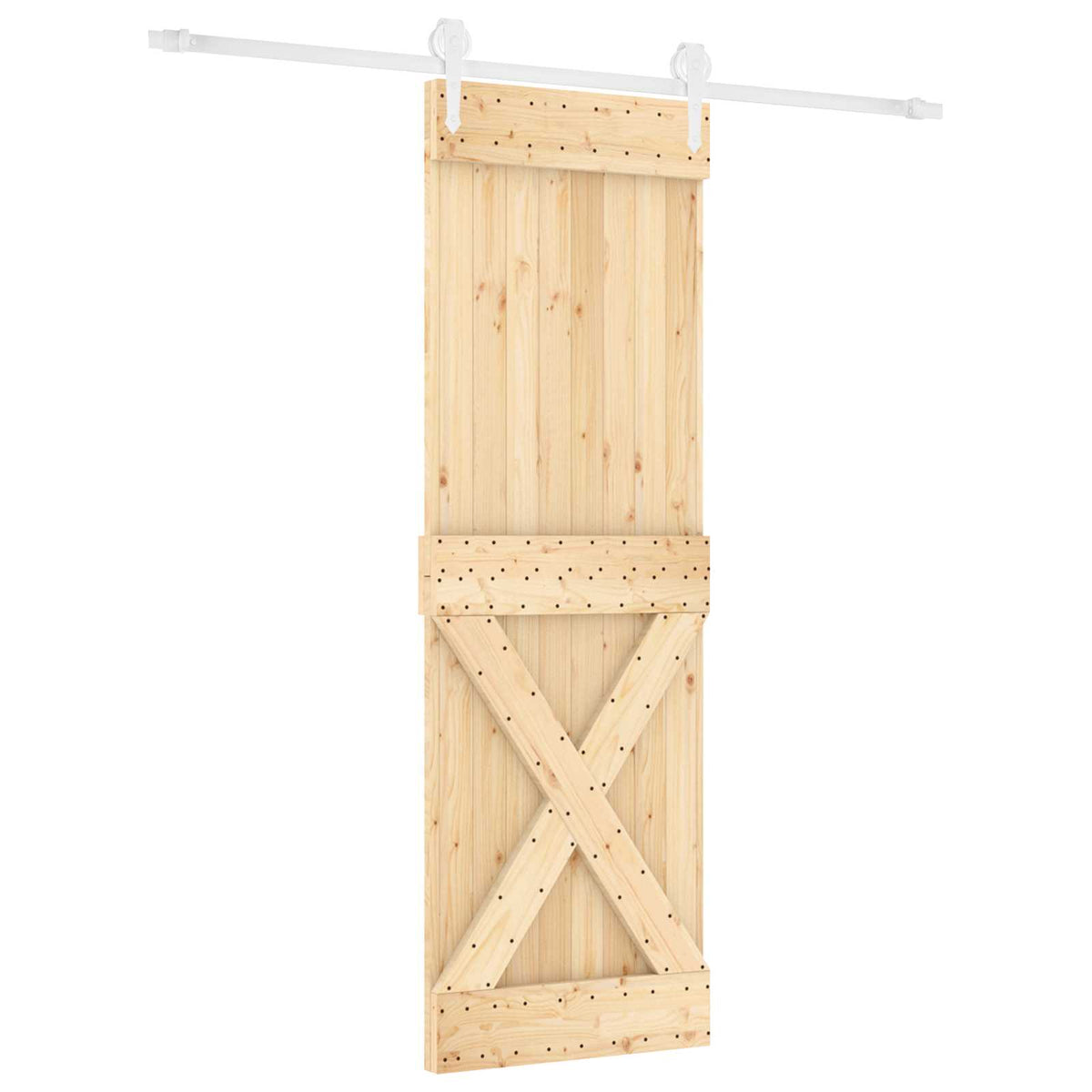 Skydedør 80 x 210 cm Massivt fyrretræ Natur og hvid