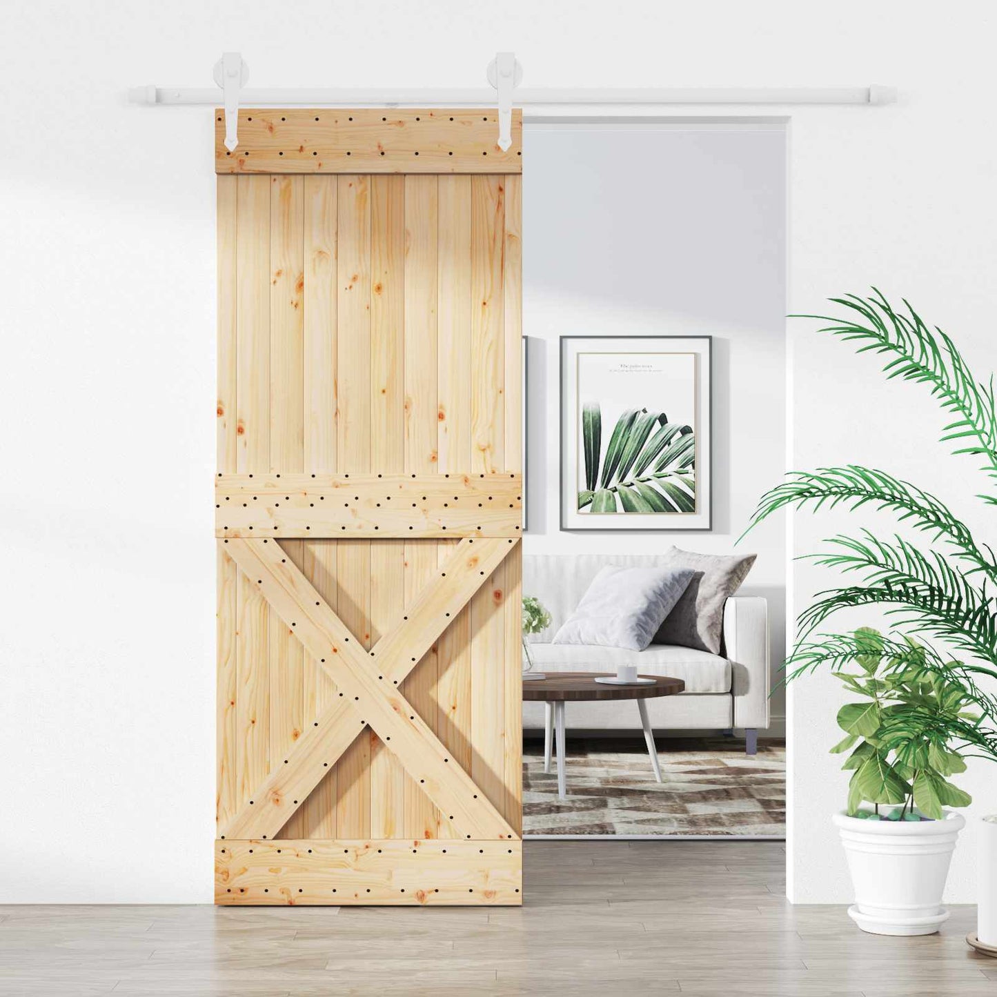 Skydedør Natur og hvid 90 x 210 cm Massivt fyrretræ
