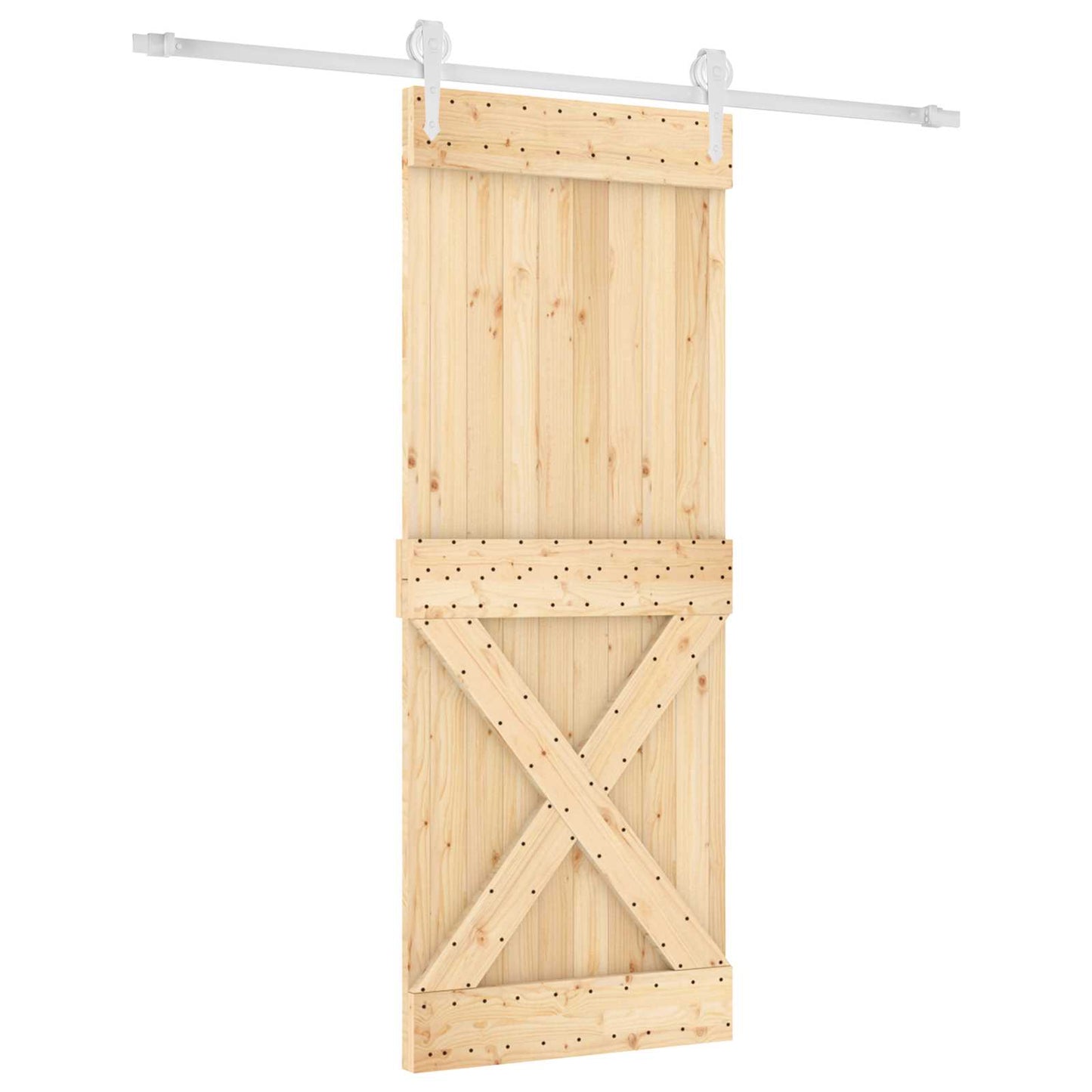 Skydedør Natur og hvid 90 x 210 cm Massivt fyrretræ