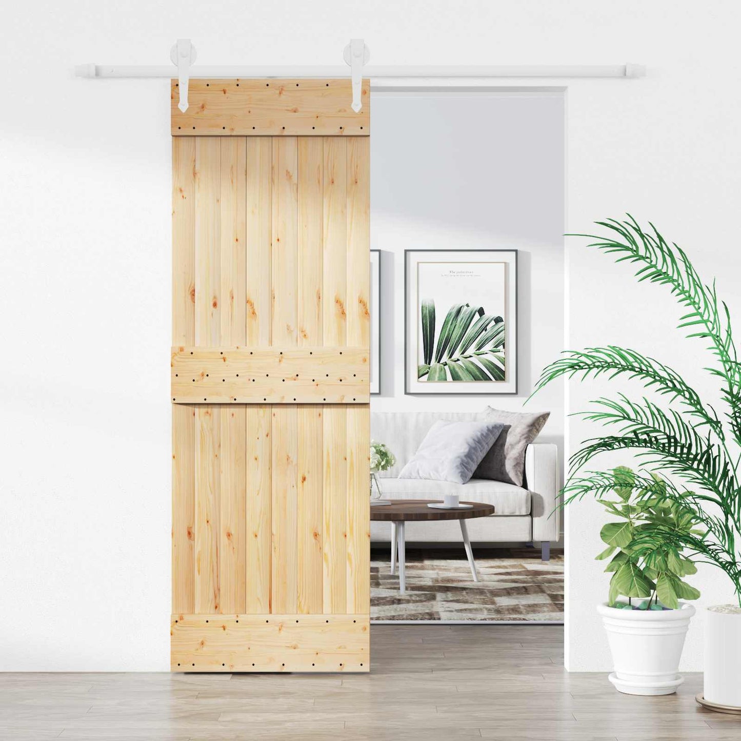 Skydedør Natur og hvid 70 x 210 cm Massivt Fyrretræ