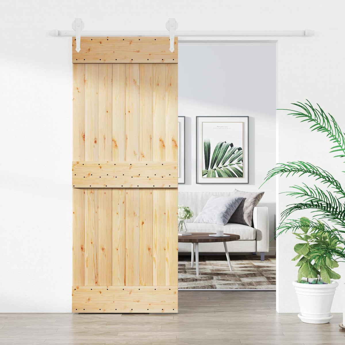Skydedør 80 x 210 cm Massivt Fyrretræ (Ubehandlet)
