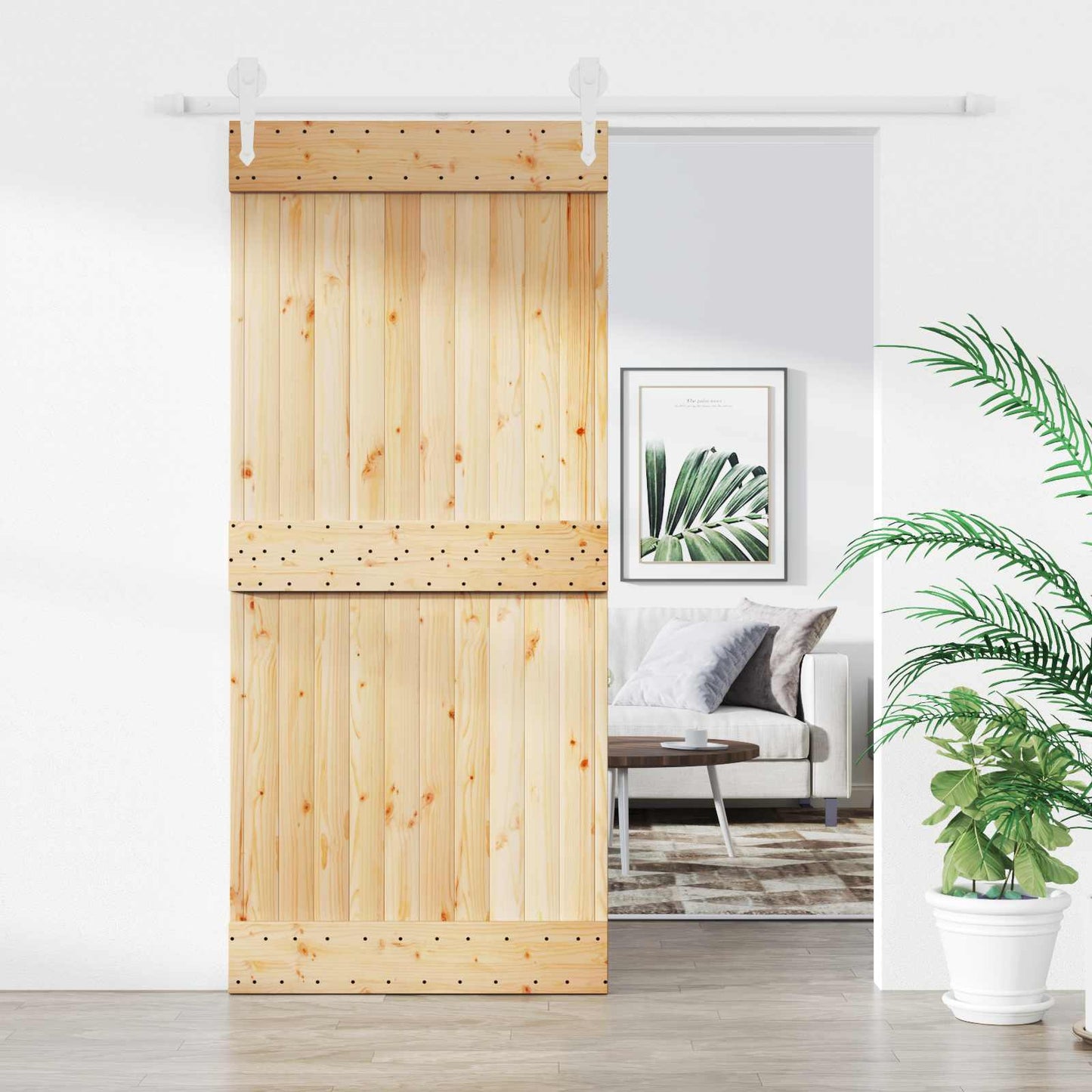 Skydedør 90 x 210 cm Massivt Fyrretræ (Ubehandlet)