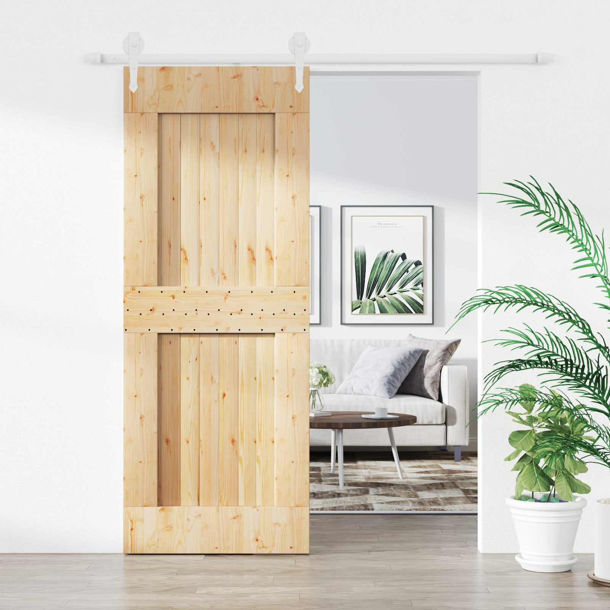 Skydedør 80 x 210 cm Massivt Fyrretræ (Ubehandlet)