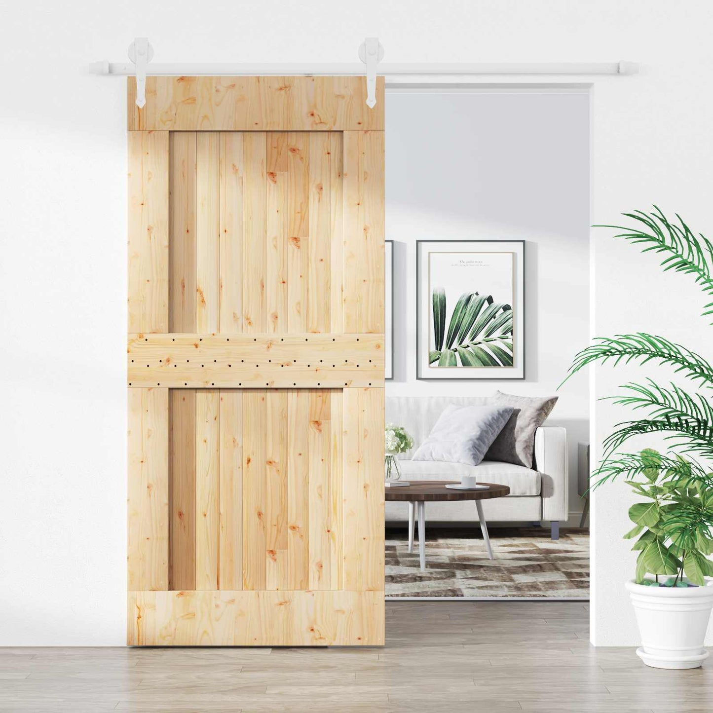 Skydedør Natur og hvid 100 x 210 cm Massivt Fyrretræ