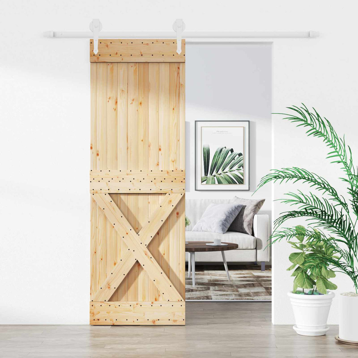 Skydedør 70 x 210 cm Massivt Fyrretræ (Ubehandlet)
