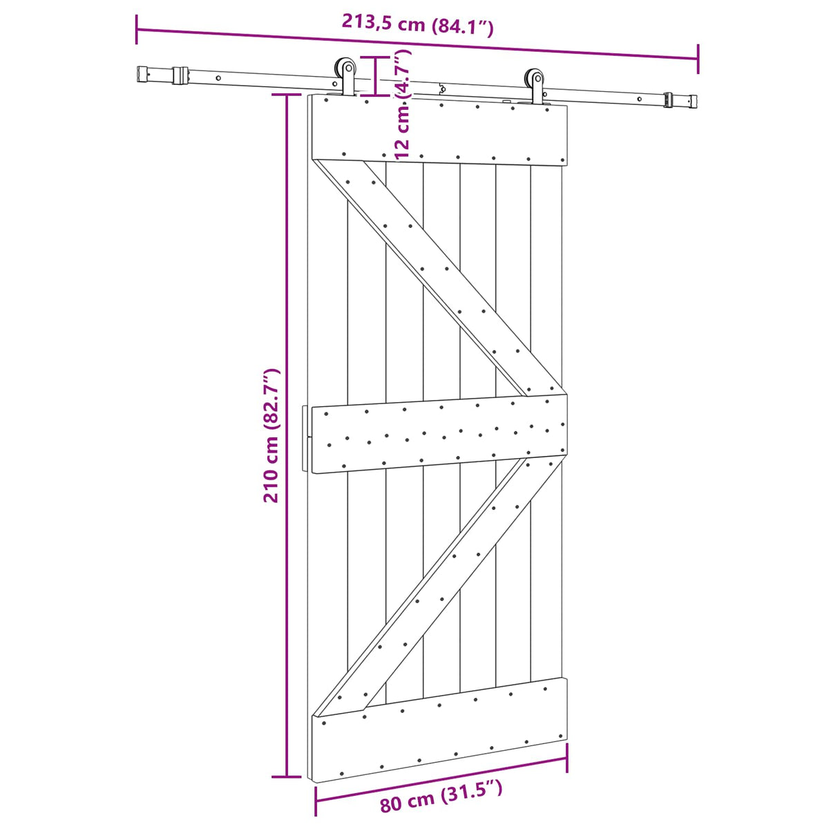Skydedør NARVIK Naturfarvet og sort 80 x 210 cm (213,5 cm)