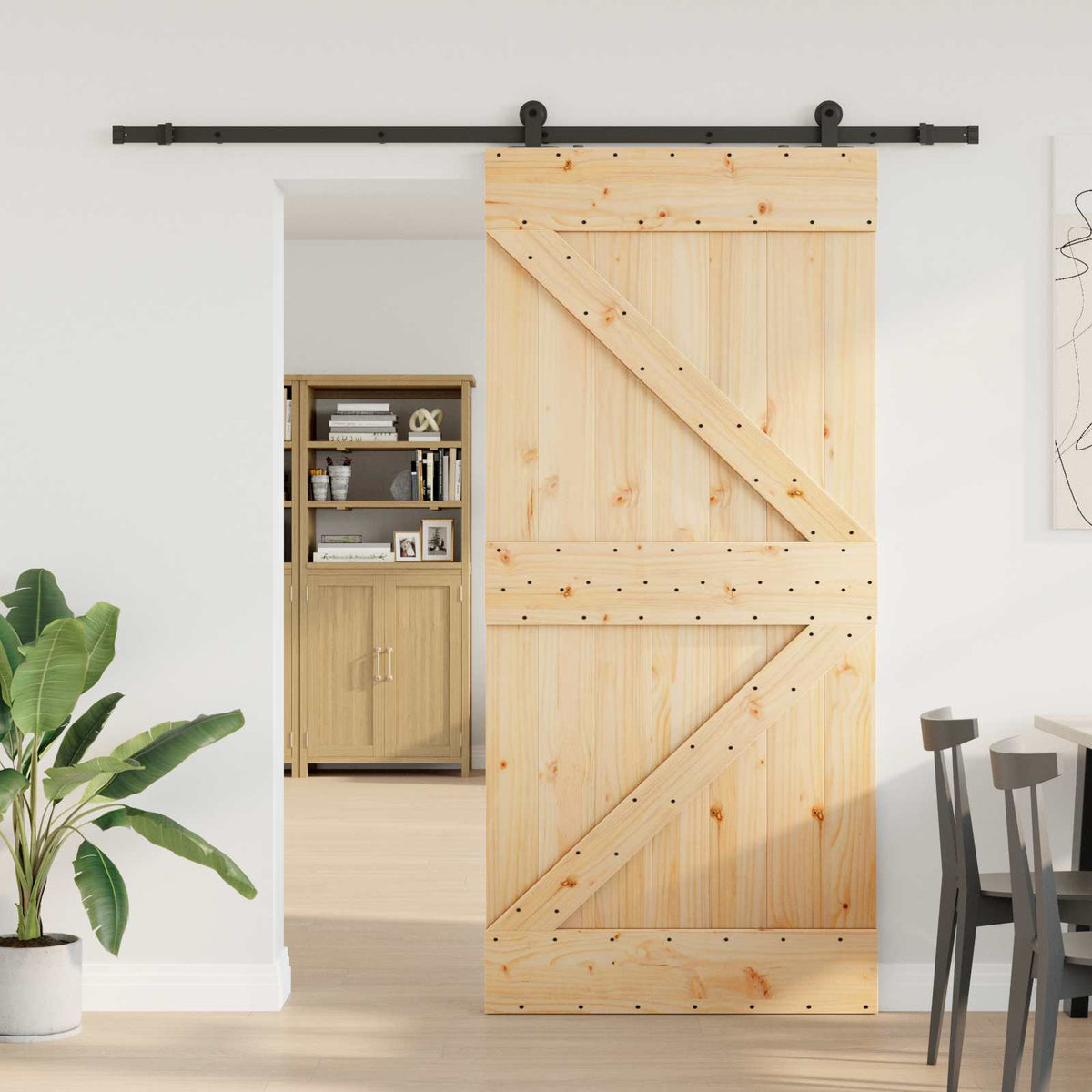 Skydedør NARVIK Naturfarvet og sort 90 x 210 cm (213,5 cm)
