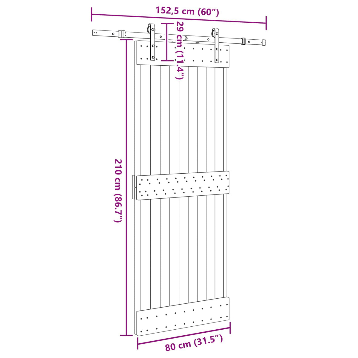 Skydedør NARVIK Naturfarvet og sort 80 x 210 cm (152,5 cm)