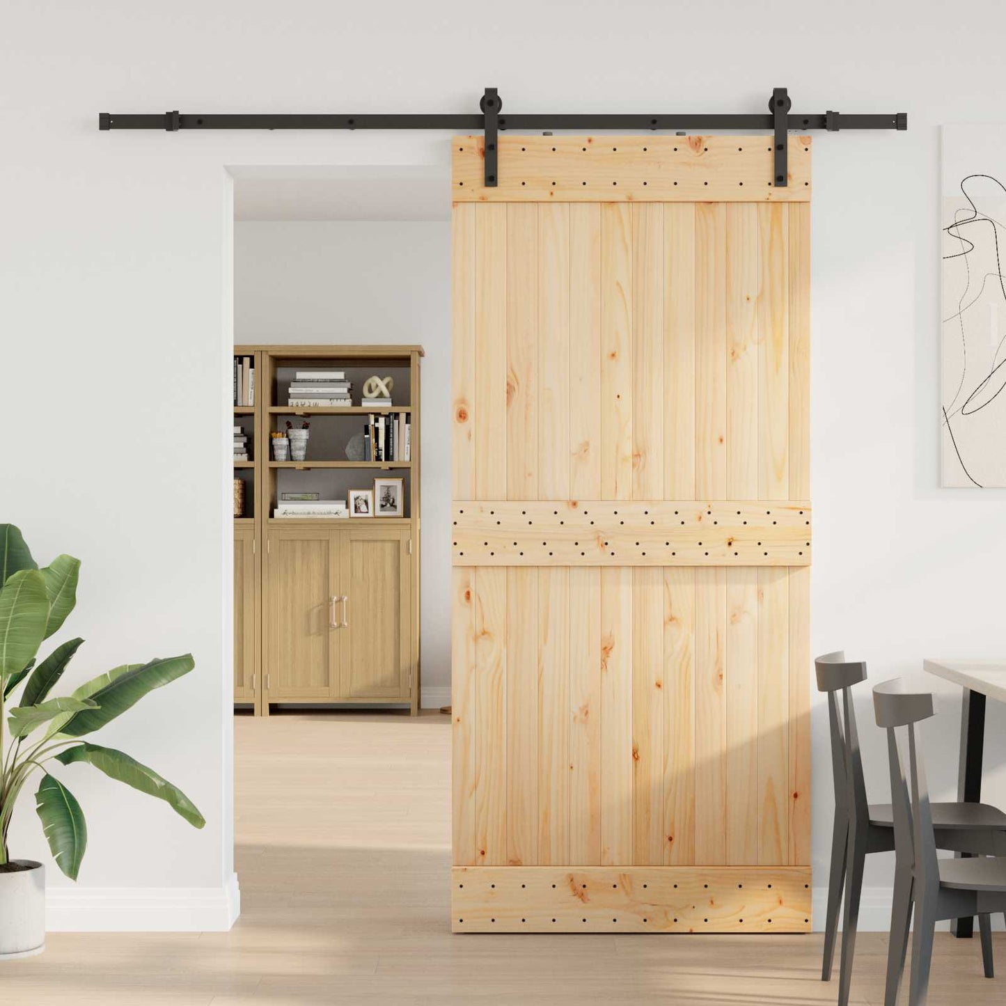 Skydedør NARVIK Naturfarvet og sort 95 x 210 cm (213,5 cm)