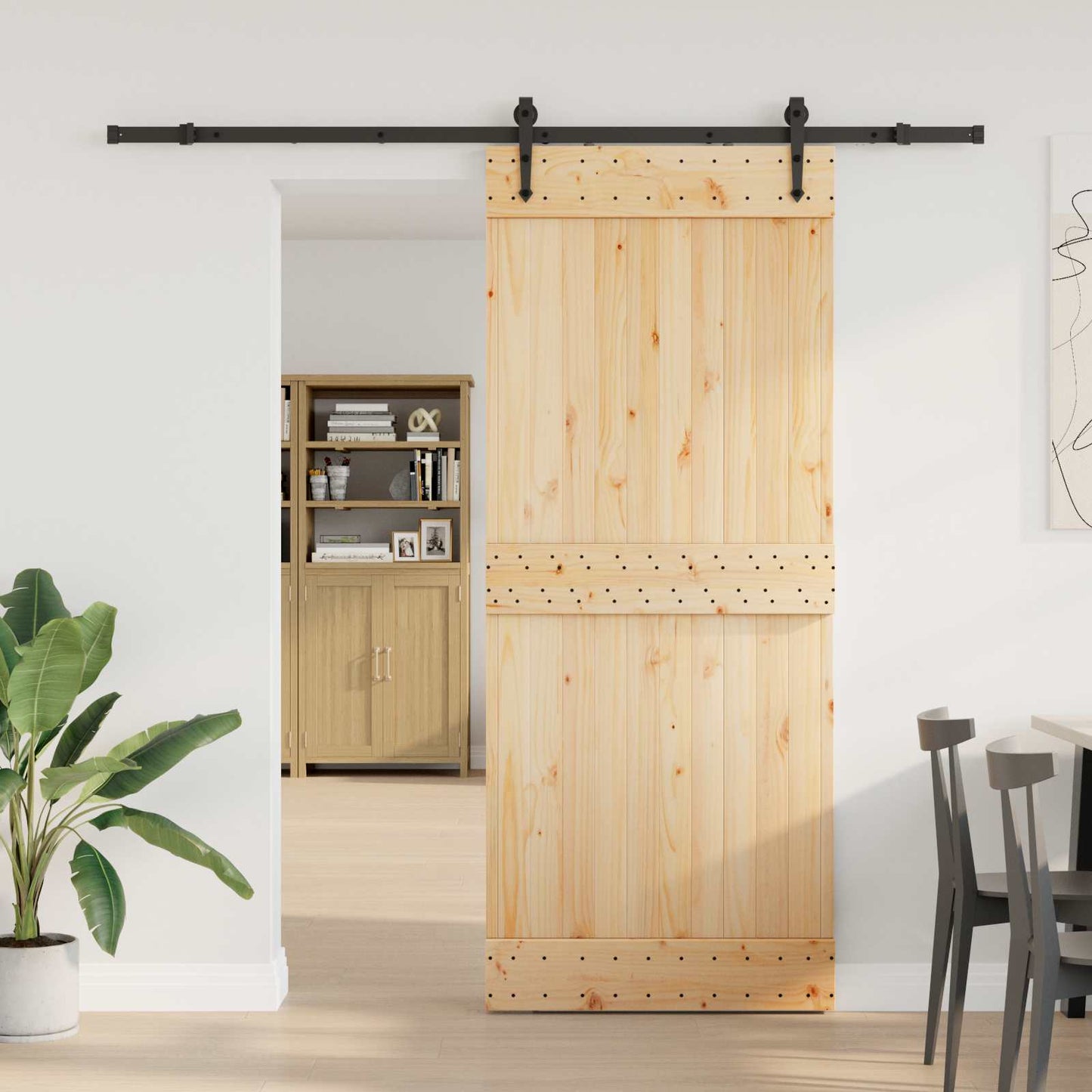 Skydedør NARVIK Naturfarvet og sort 85 x 210 cm (213,5 cm)