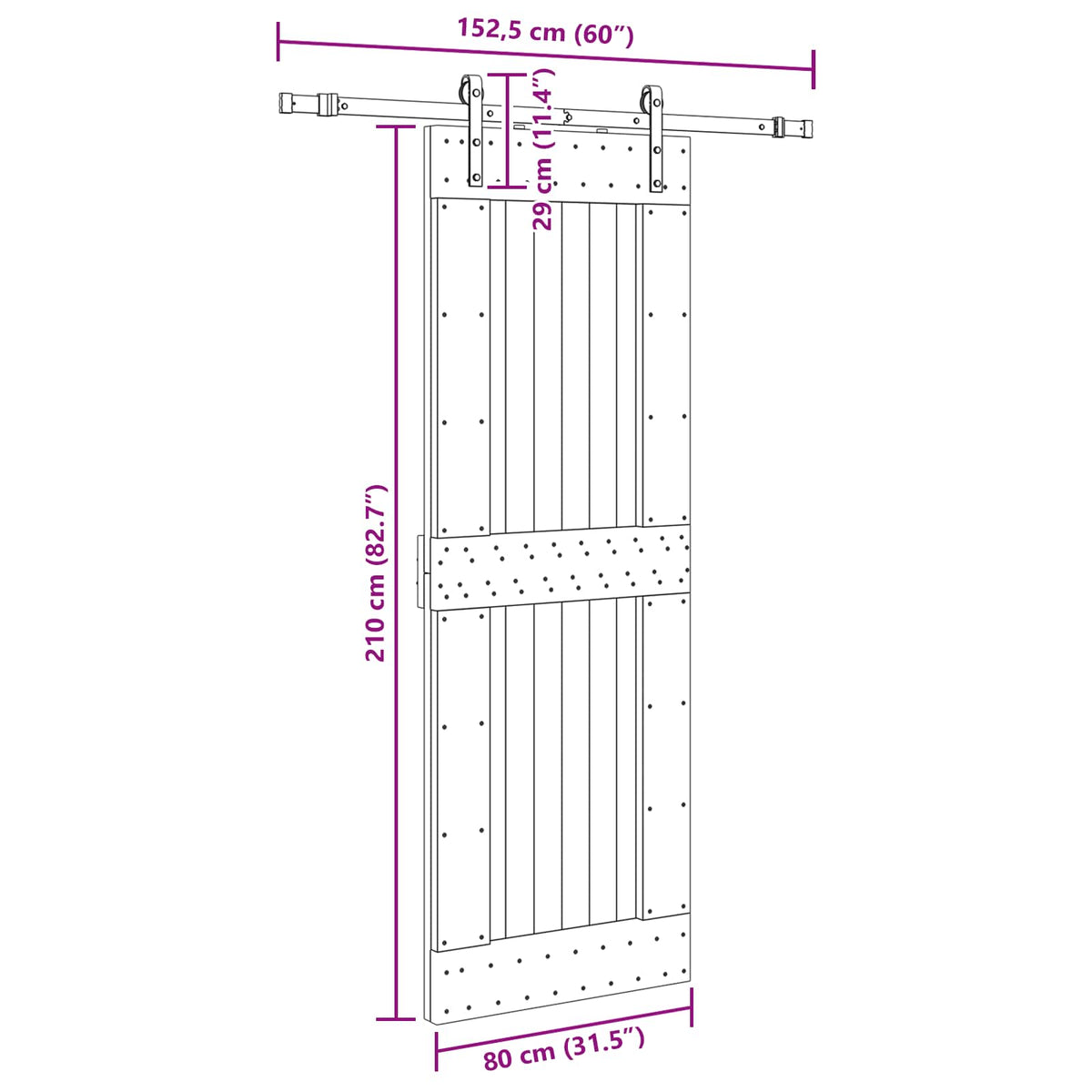 Skydedør NARVIK 80 x 210 cm (152,5 cm) Naturfarvet og sort