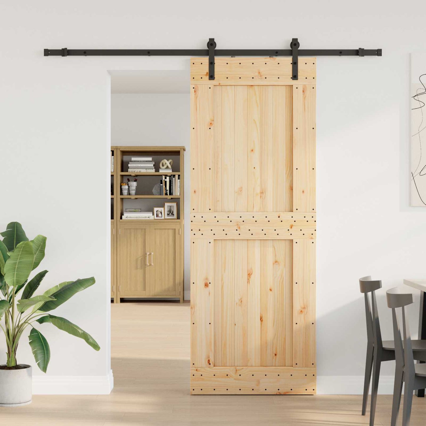 Skydedør NARVIK 85 x 210 cm (213,5 cm) Naturfarvet og sort