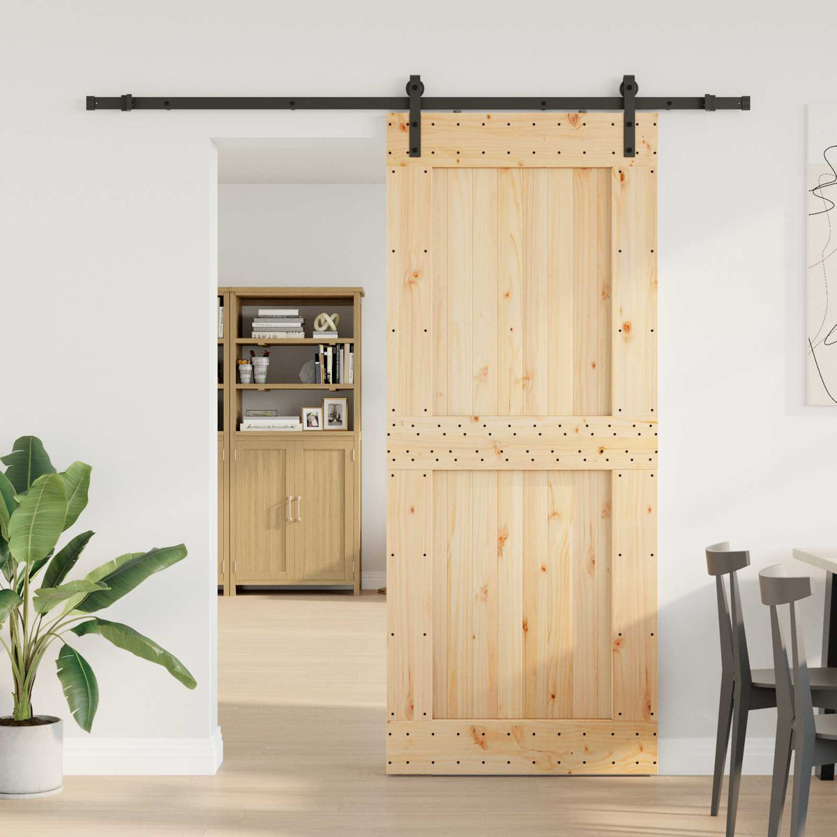 Skydedør NARVIK 95 x 210 cm (213,5 cm) Naturfarvet og sort