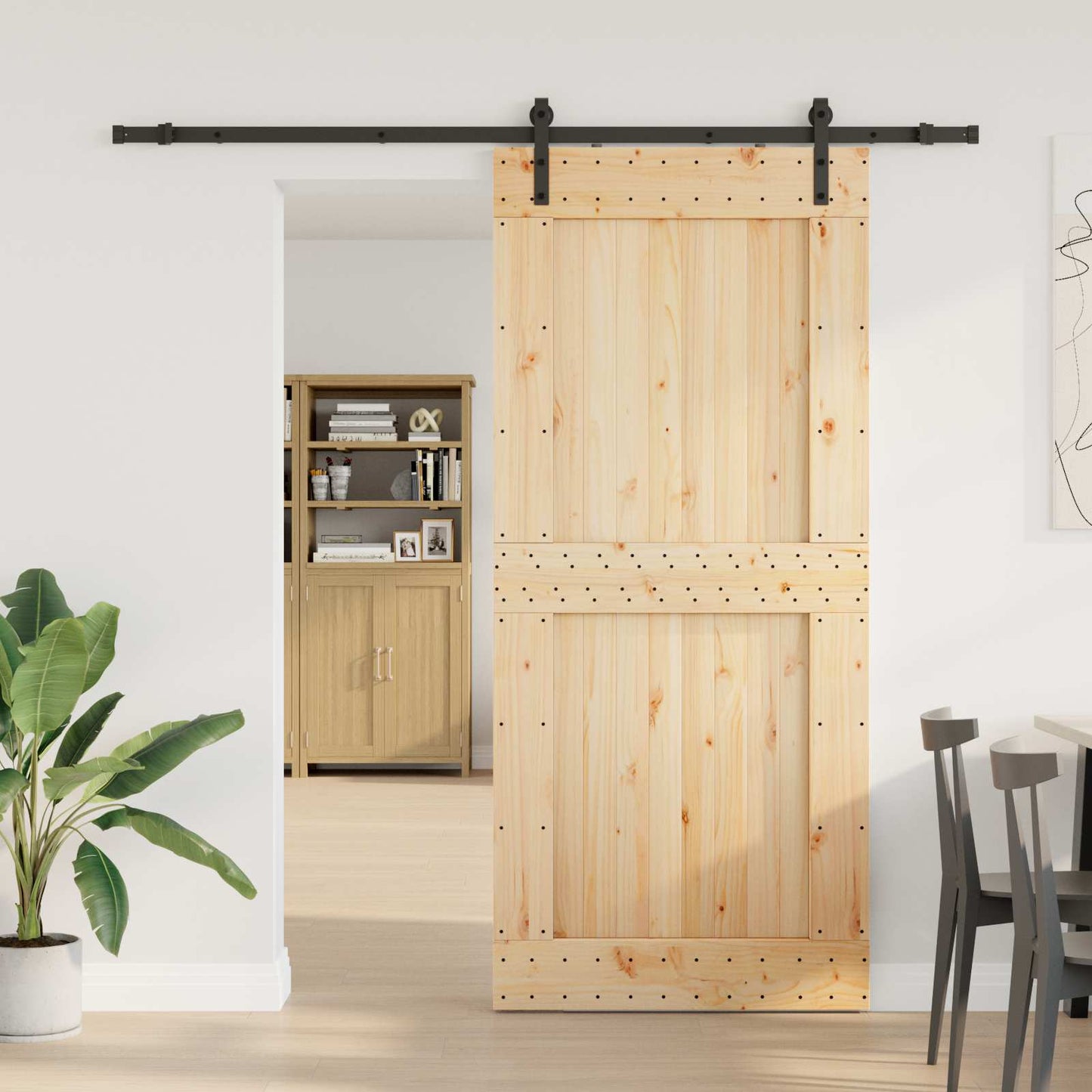 Skydedør NARVIK 100 x 210 cm (213,5 cm) Naturfarvet og sort