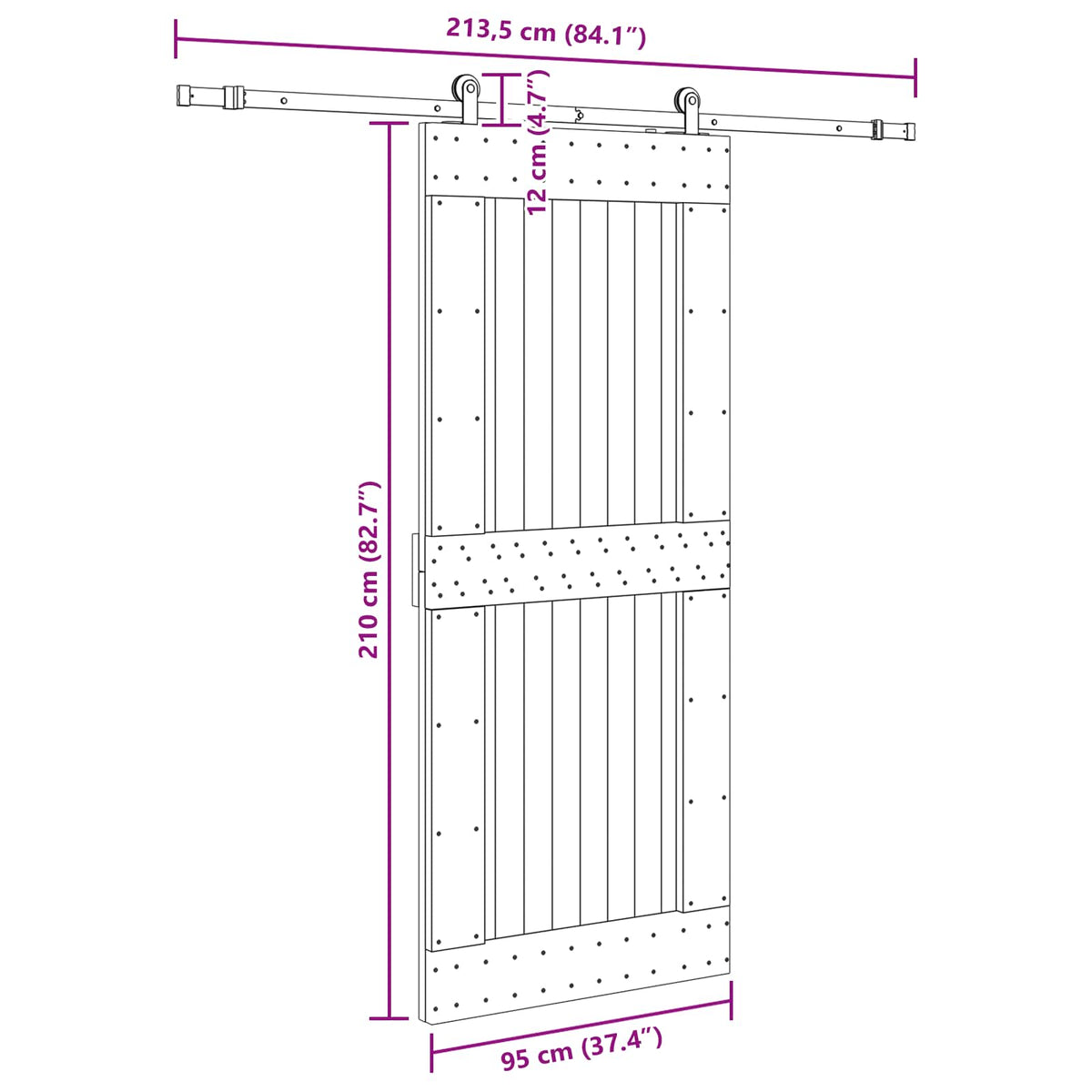 Skydedør NARVIK Naturfarvet og sort 95 x 210 cm (213,5 cm)