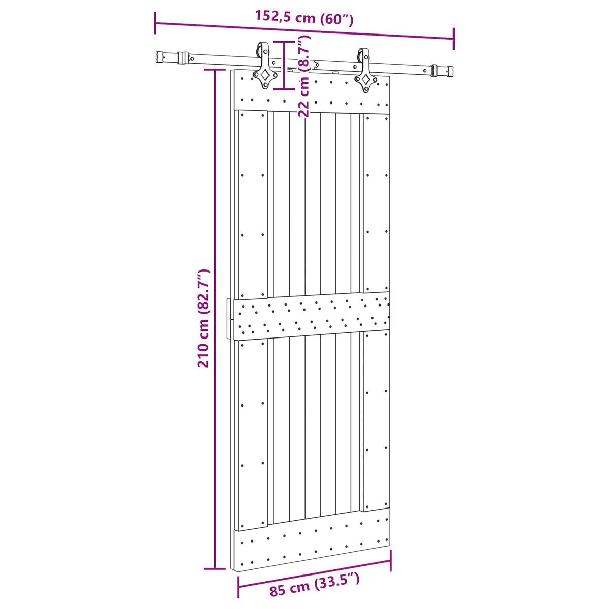 Skydedør NARVIK Naturfarvet og sort 85 x 210 cm (152,5 cm)