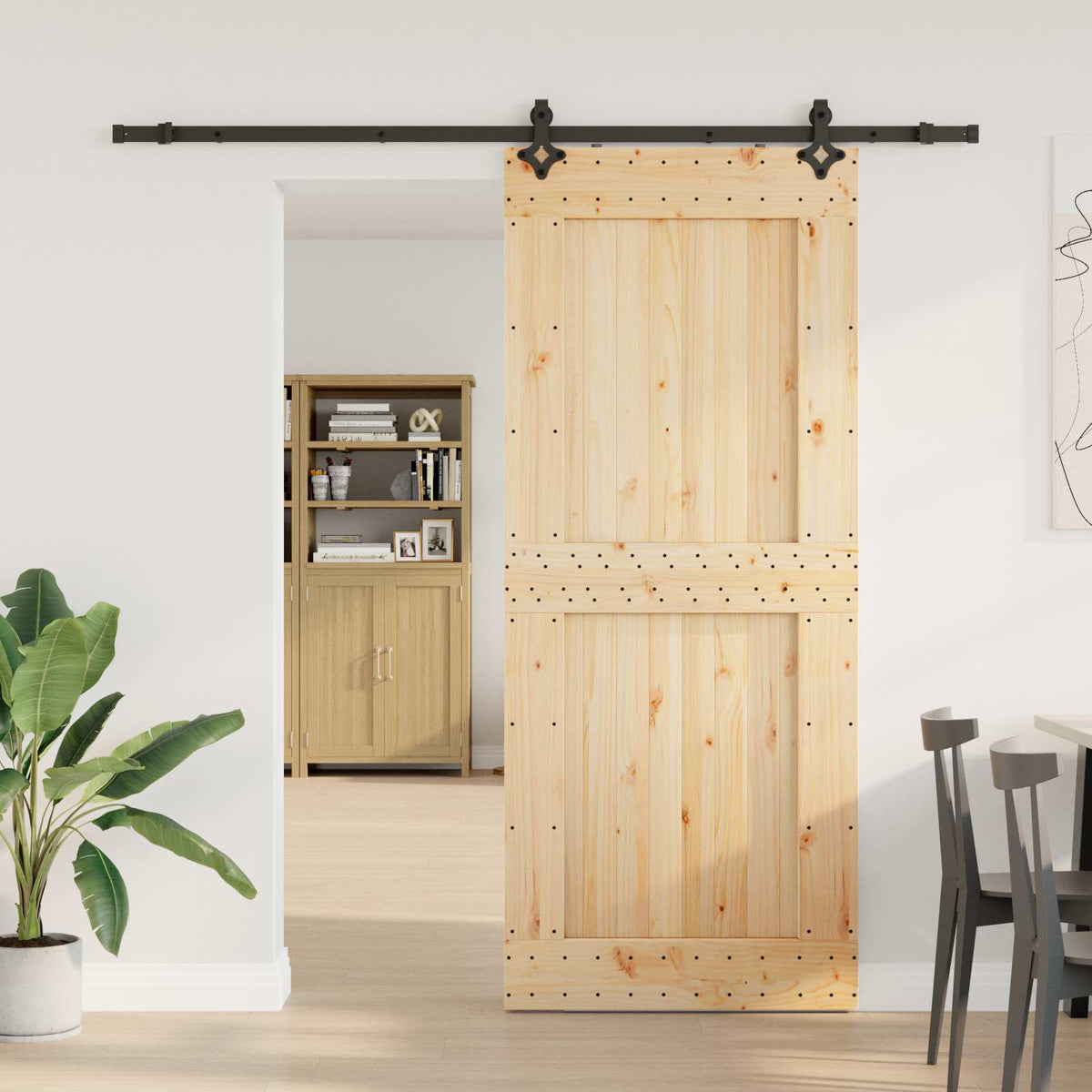 Skydedør NARVIK Naturfarvet og sort 95 x 210 cm (213,5 cm)