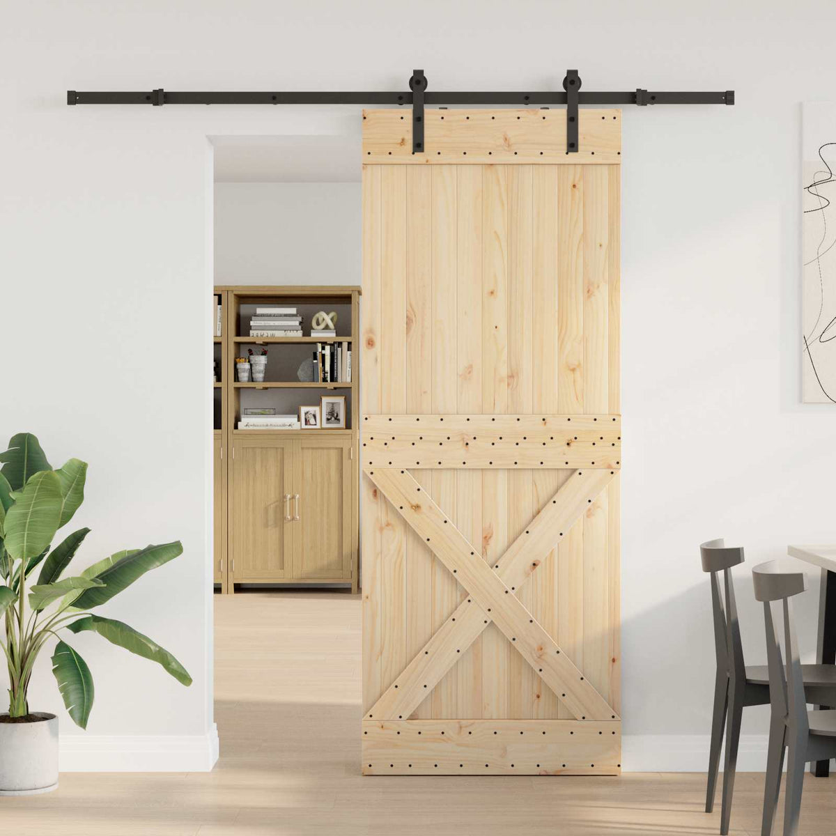 Skydedør NARVIK 90 x 210 cm (213,5 cm) Naturfarvet og sort