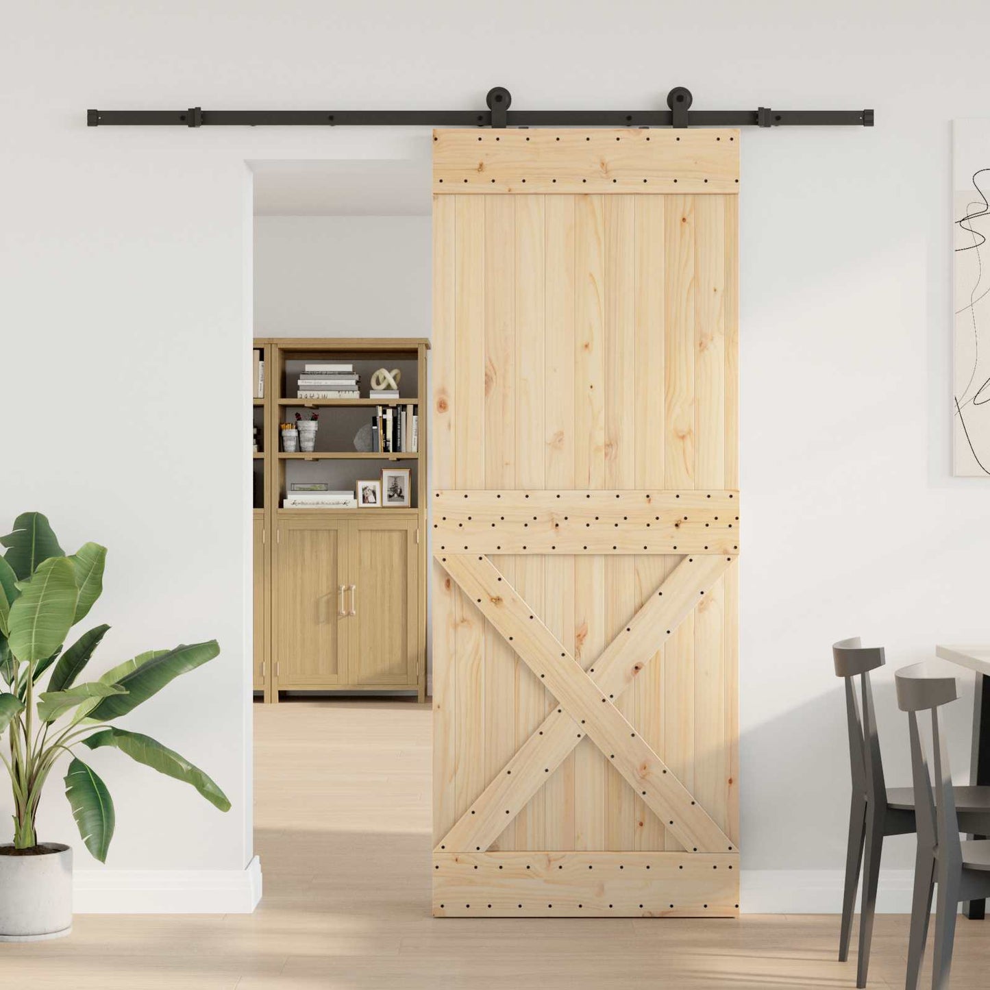 Skydedør NARVIK Naturfarvet og sort 90 x 210 cm (213,5 cm)