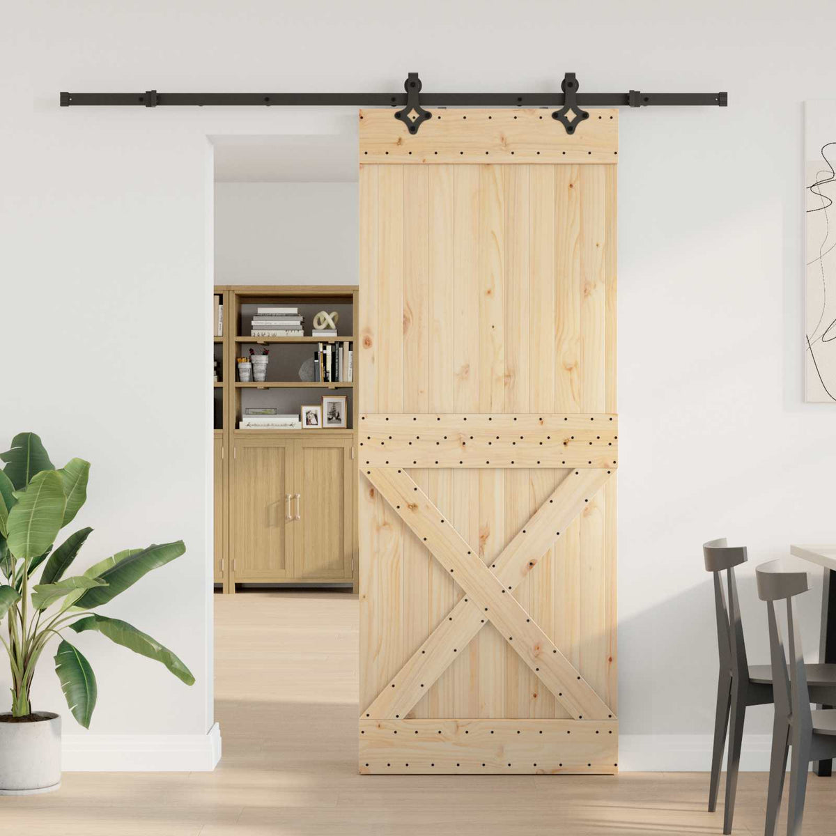 Skydedør NARVIK Naturfarvet og sort 90 x 210 cm (213,5 cm)