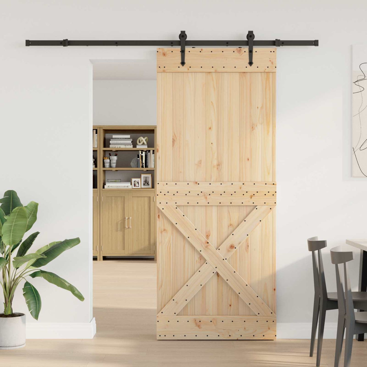 Skydedør NARVIK Naturfarvet og sort 95 x 210 cm (213,5 cm)