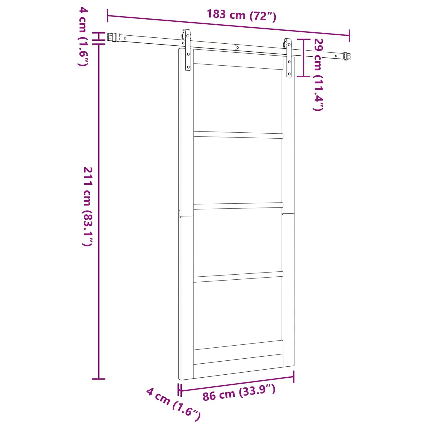 Skydedør 86 x 211 cm Massivt fyrretræ Naturfarvet og sort