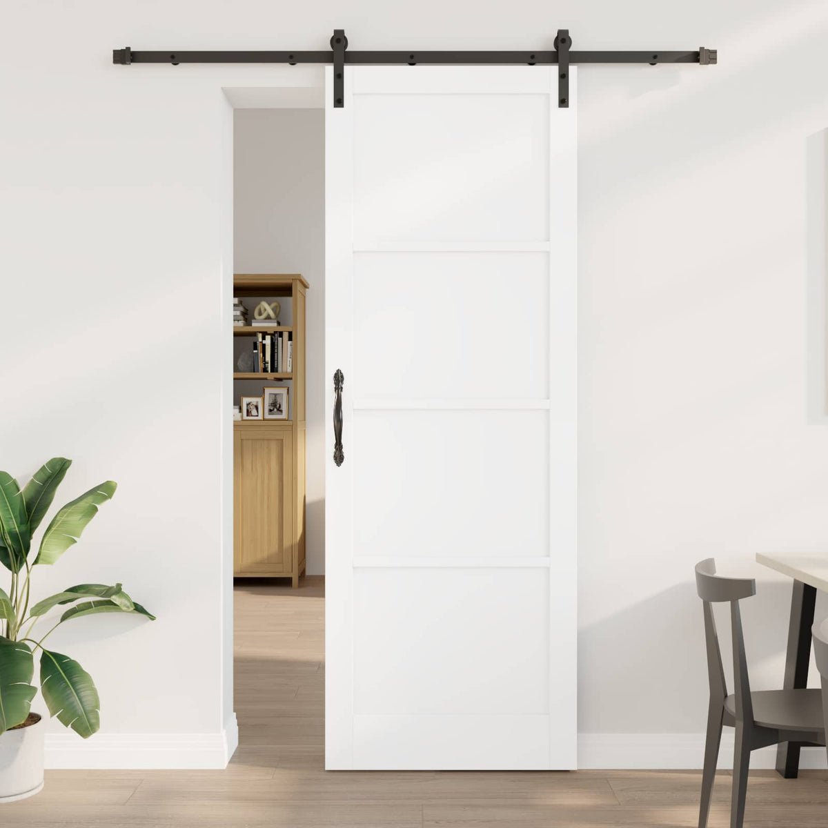 Skydedør 83 x 232 cm Massivt fyrretræ Hvid og sort
