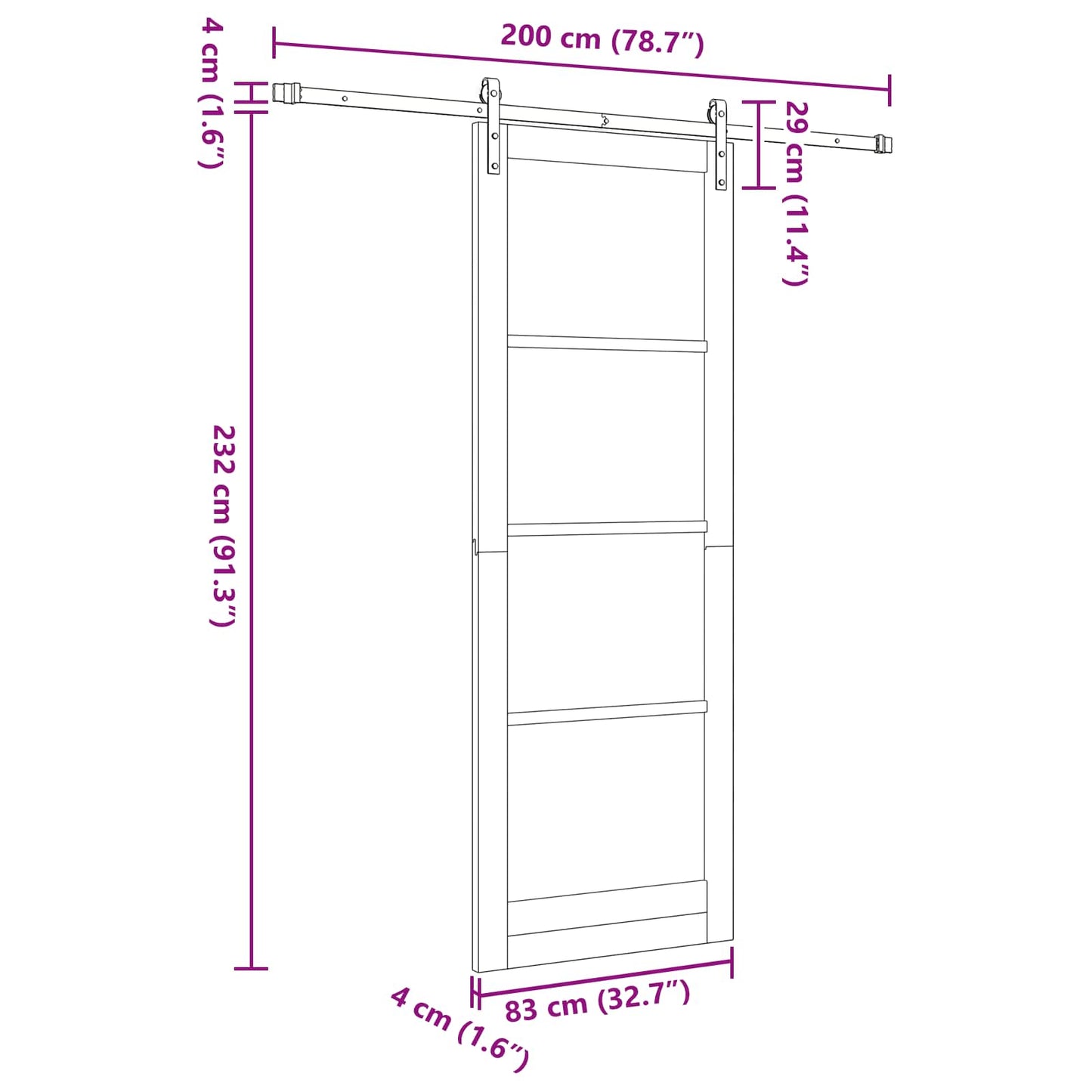 Skydedør 83 x 232 cm Massivt fyrretræ Hvid og sort