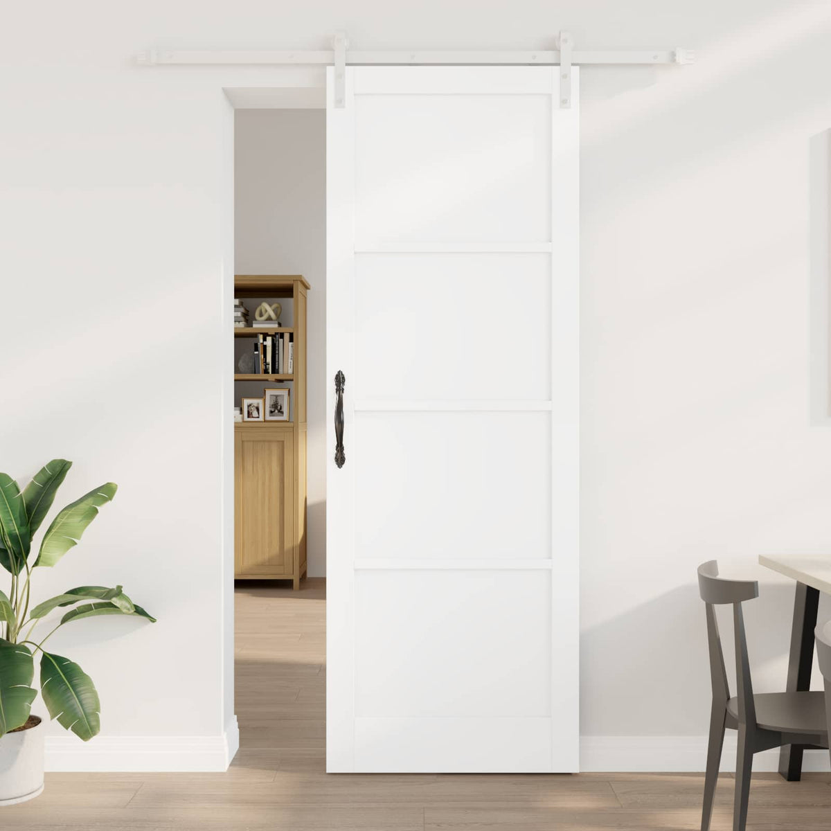 Skydedør 83 x 232 cm Massivt fyrretræ Hvid