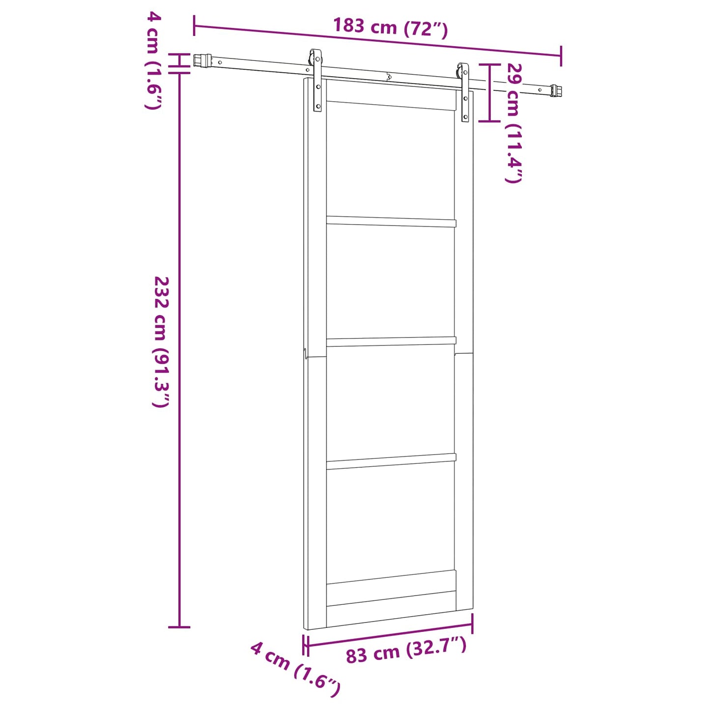 Skydedør 83 x 232 cm Massivt fyrretræ Hvid