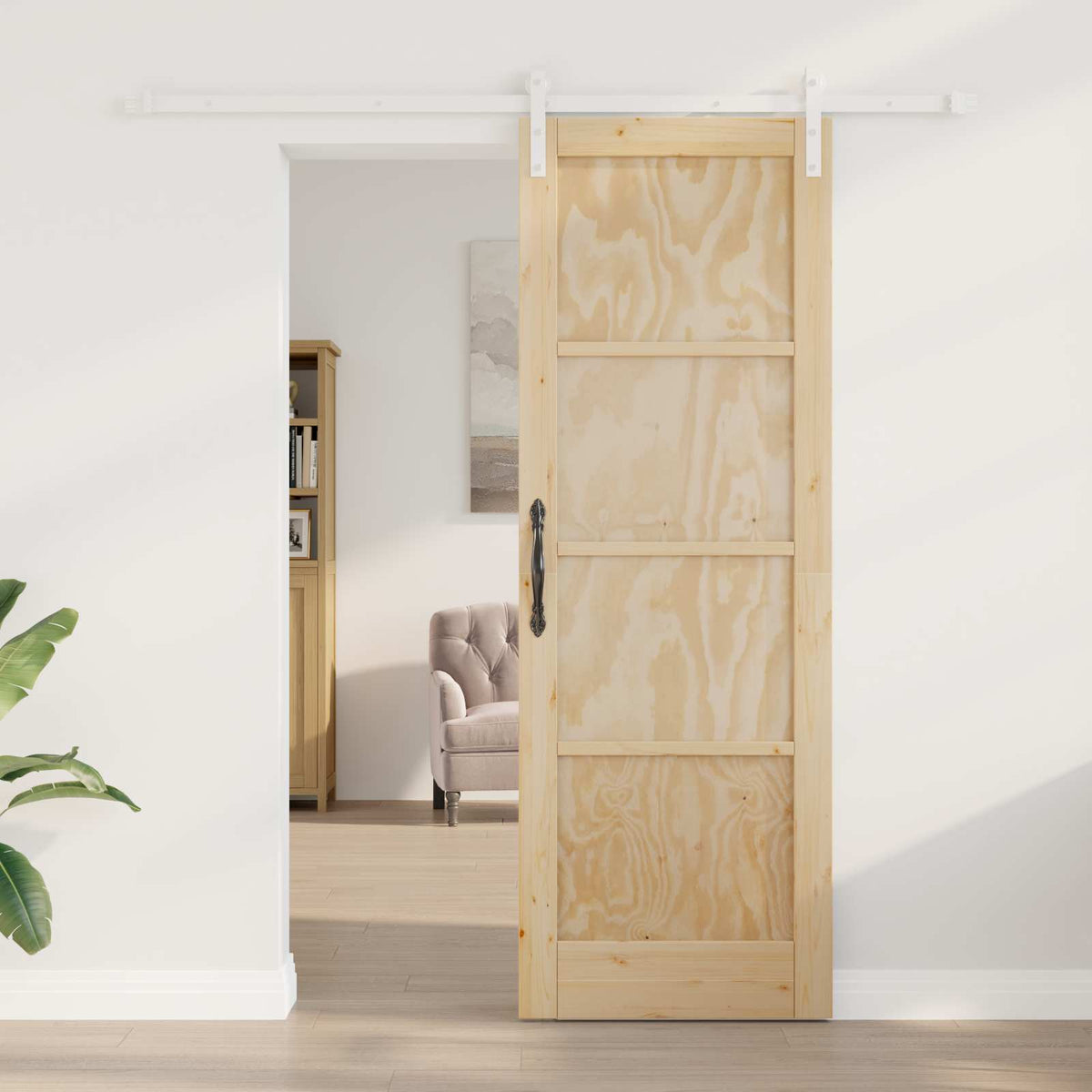 Skydedør 73,5 x 211 cm Massivt fyrretræ Natur og hvid