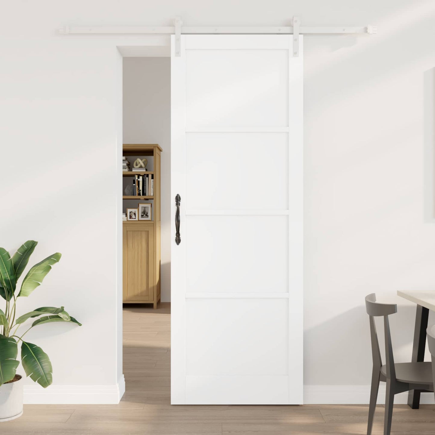 Skydedør 83 x 232 cm Massivt fyrretræ Hvid