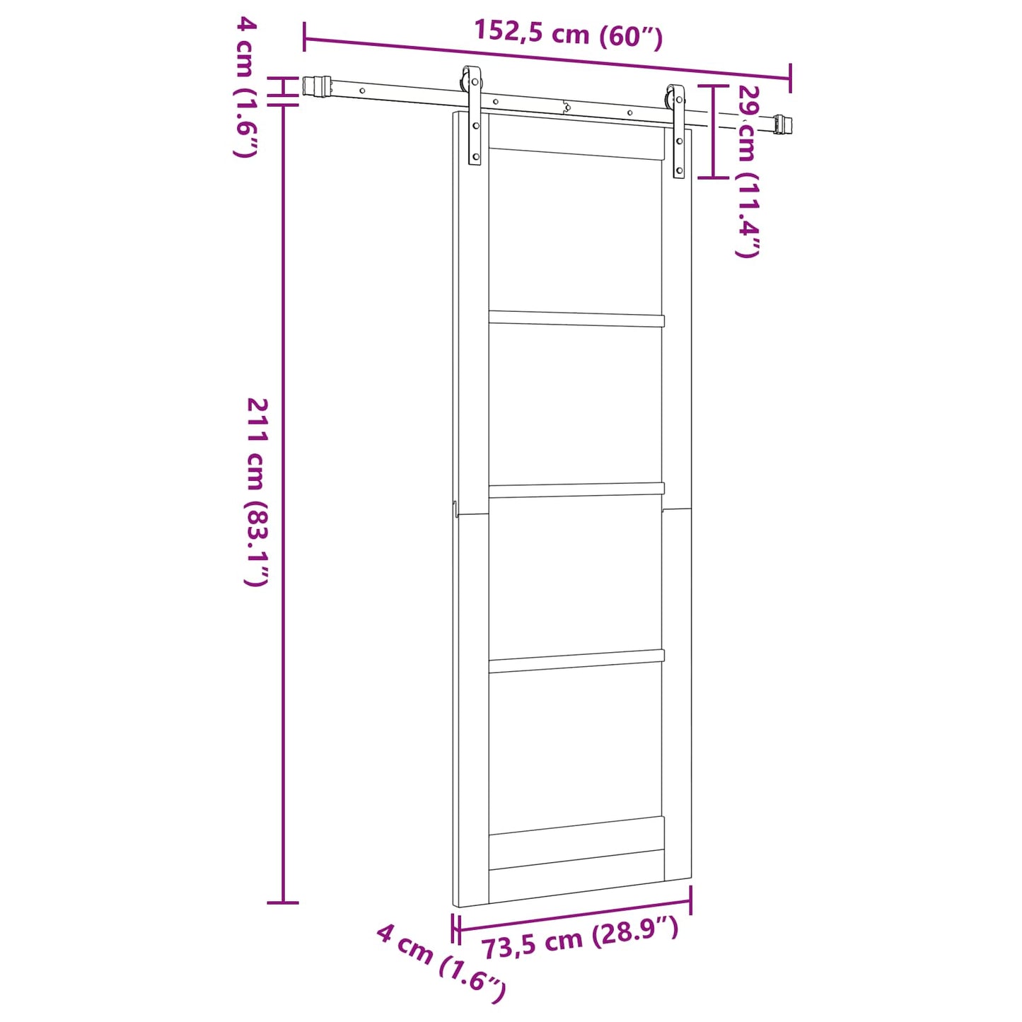 Skydedør Naturfarvet 73,5 x 211 cm Massivt fyrretræ
