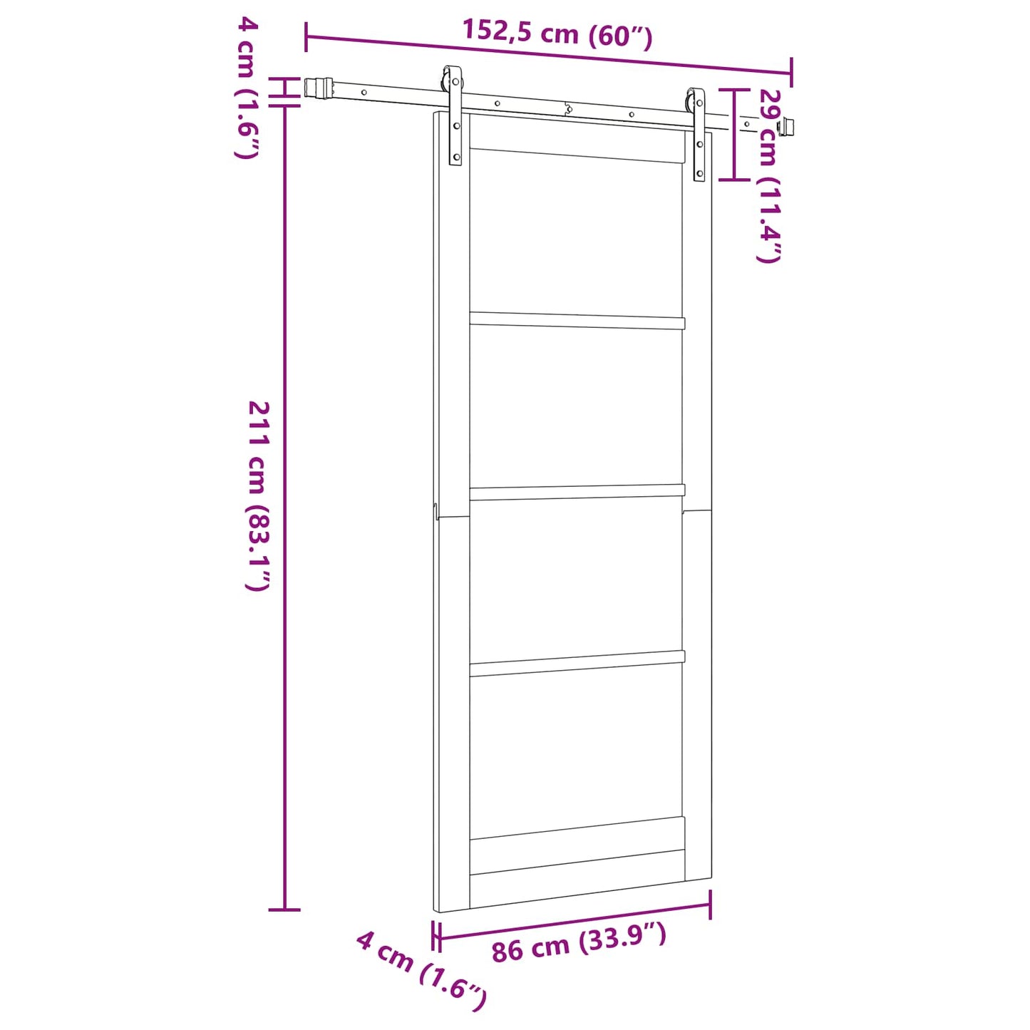 Skydedør Naturfarvet 86 x 211 cm Massivt fyrretræ
