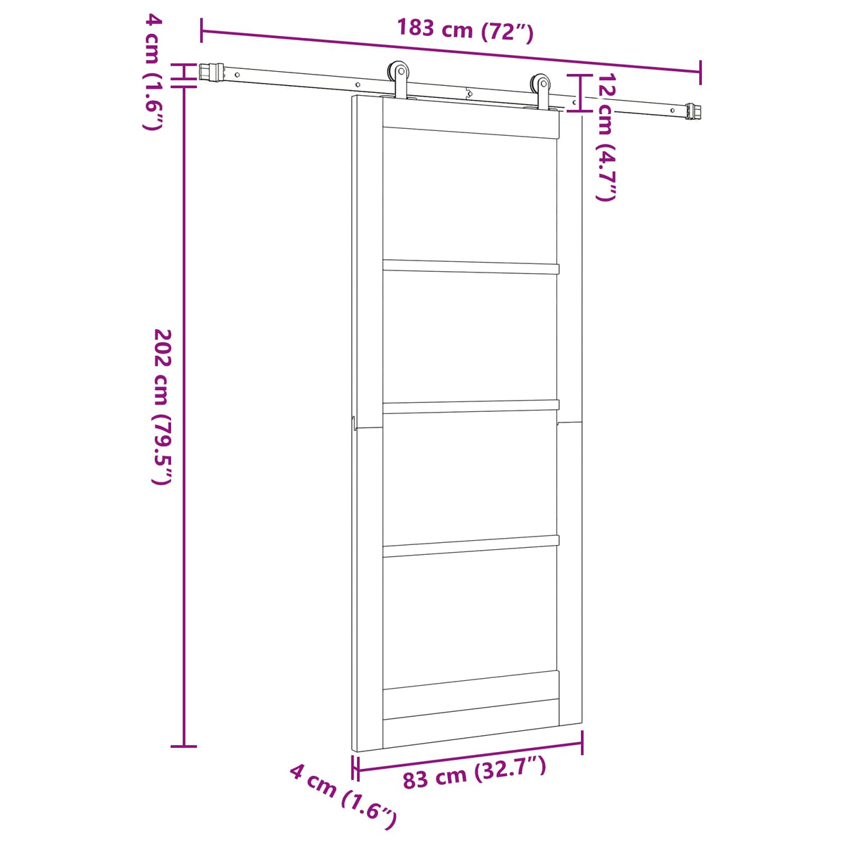 Skydedør Hvid og sort 83 x 202 cm Massivt fyrretræ