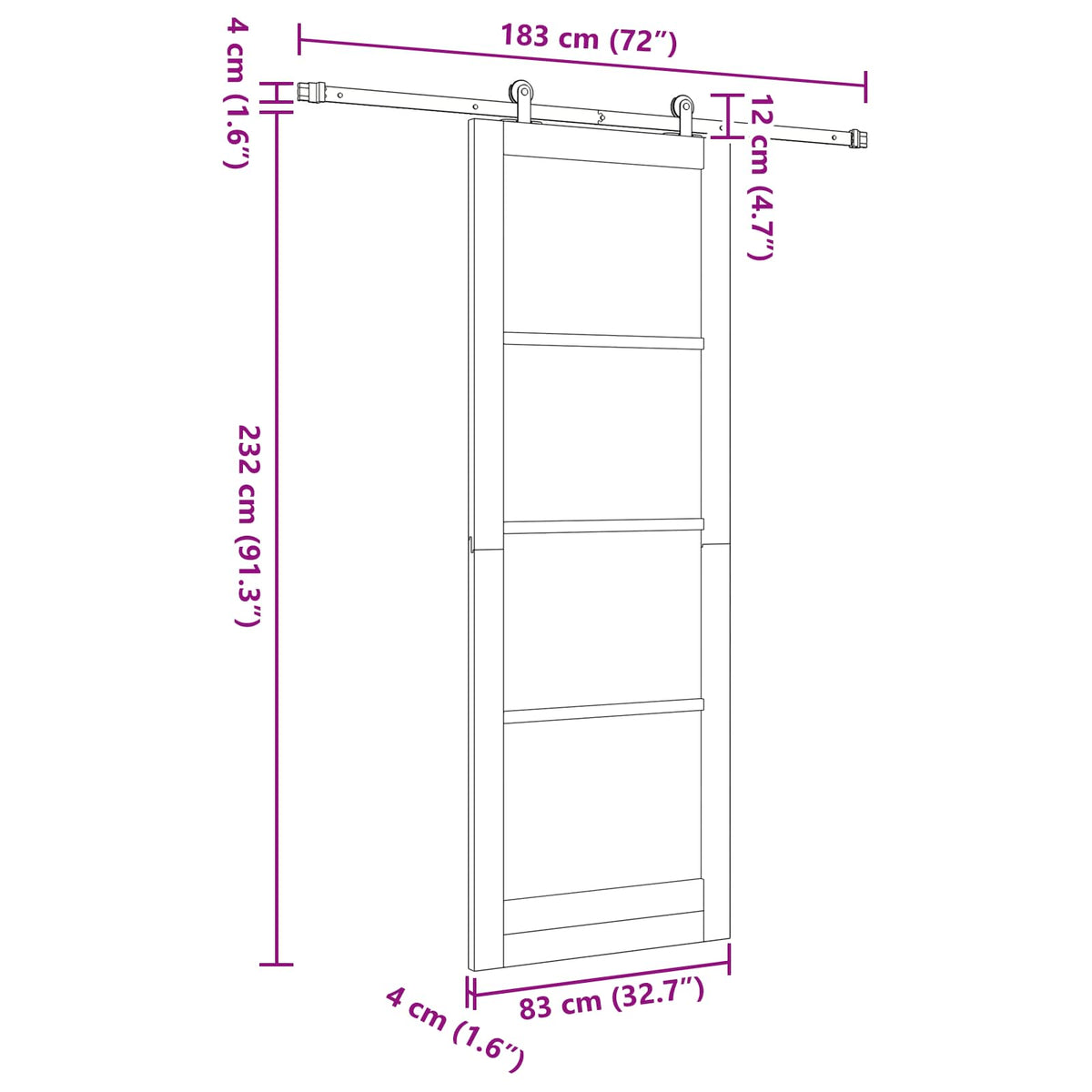 Skydedør Hvid og sort 83 x 232 cm Massivt fyrretræ