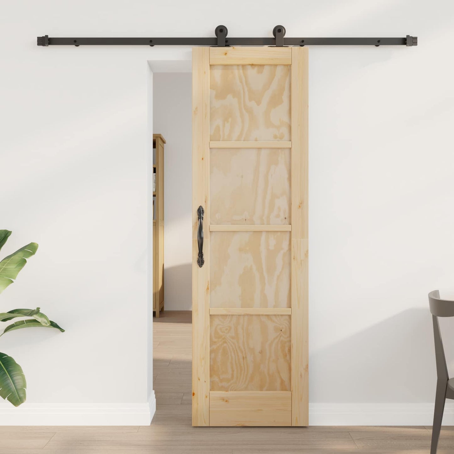 Skydedør Naturfarvet og sort 61 x 198,5 cm Massivt fyrretræ