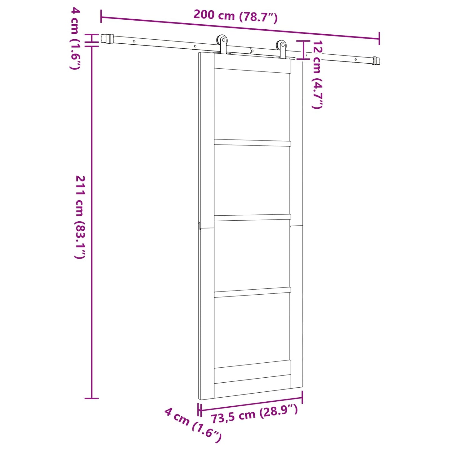 Skydedør Naturfarvet og sort 73,5 x 211 cm Massivt fyrretræ