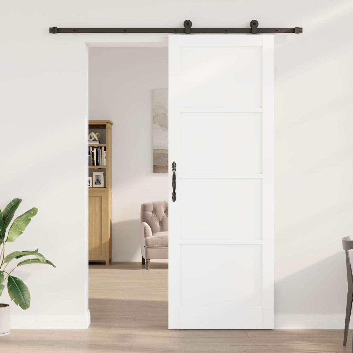 Skydedør Hvid og sort 83 x 232 cm Massivt fyrretræ