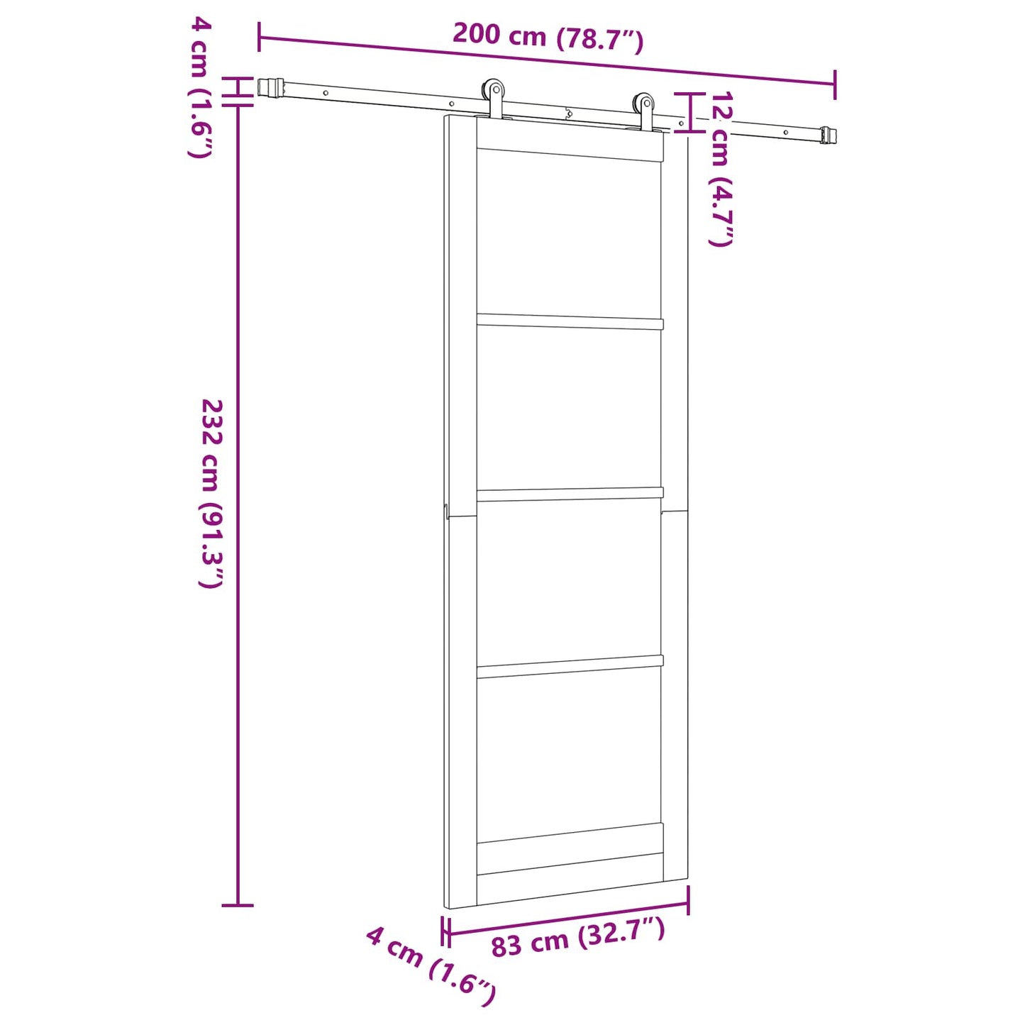 Skydedør Hvid og sort 83 x 232 cm Massivt fyrretræ