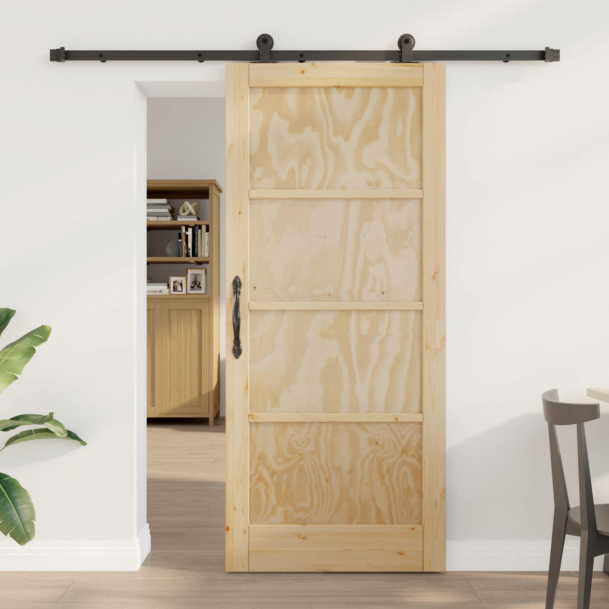 Skydedør Naturfarvet og sort 86 x 198,5 cm Massivt fyrretræ