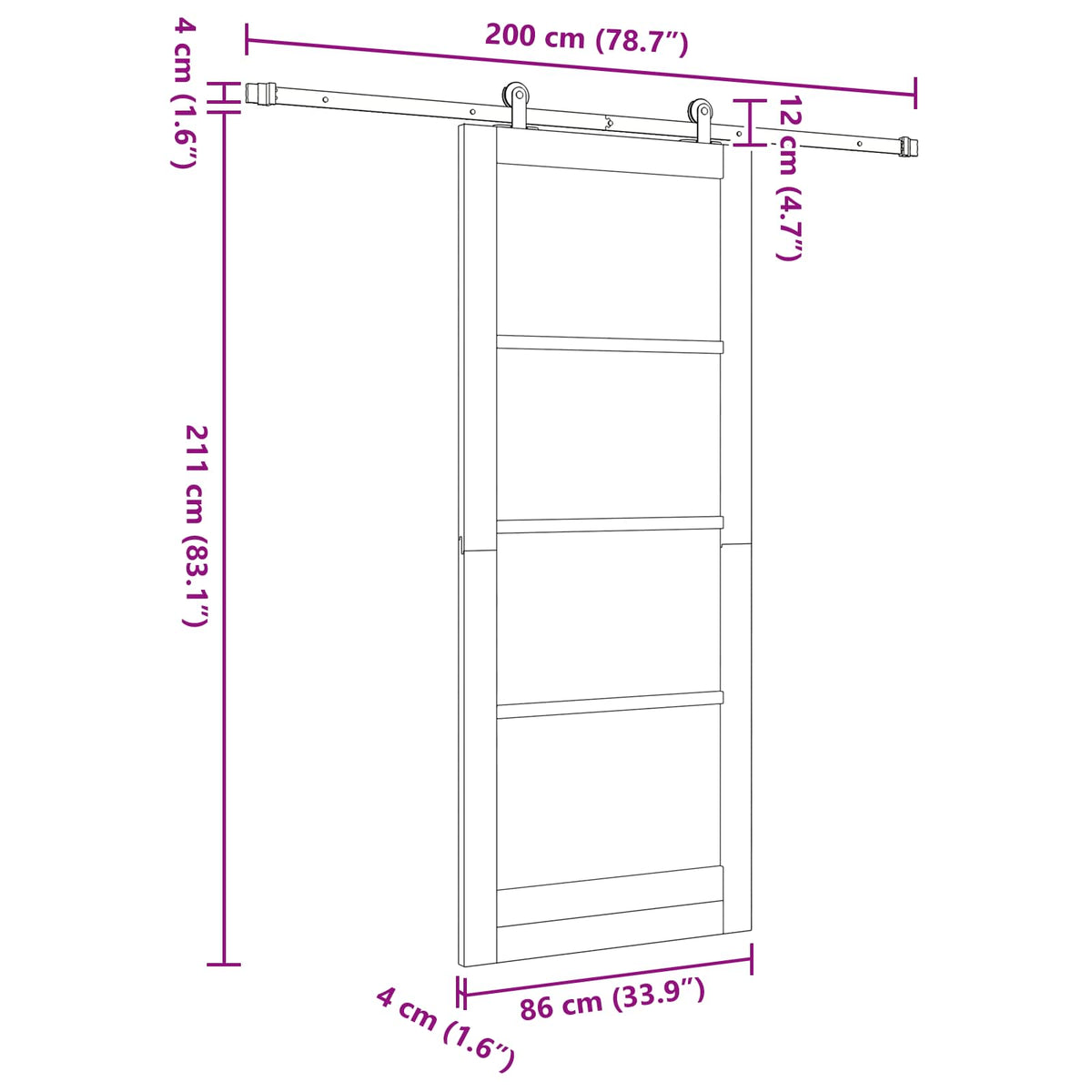 Skydedør Naturfarvet og sort 86 x 211 cm Massivt fyrretræ
