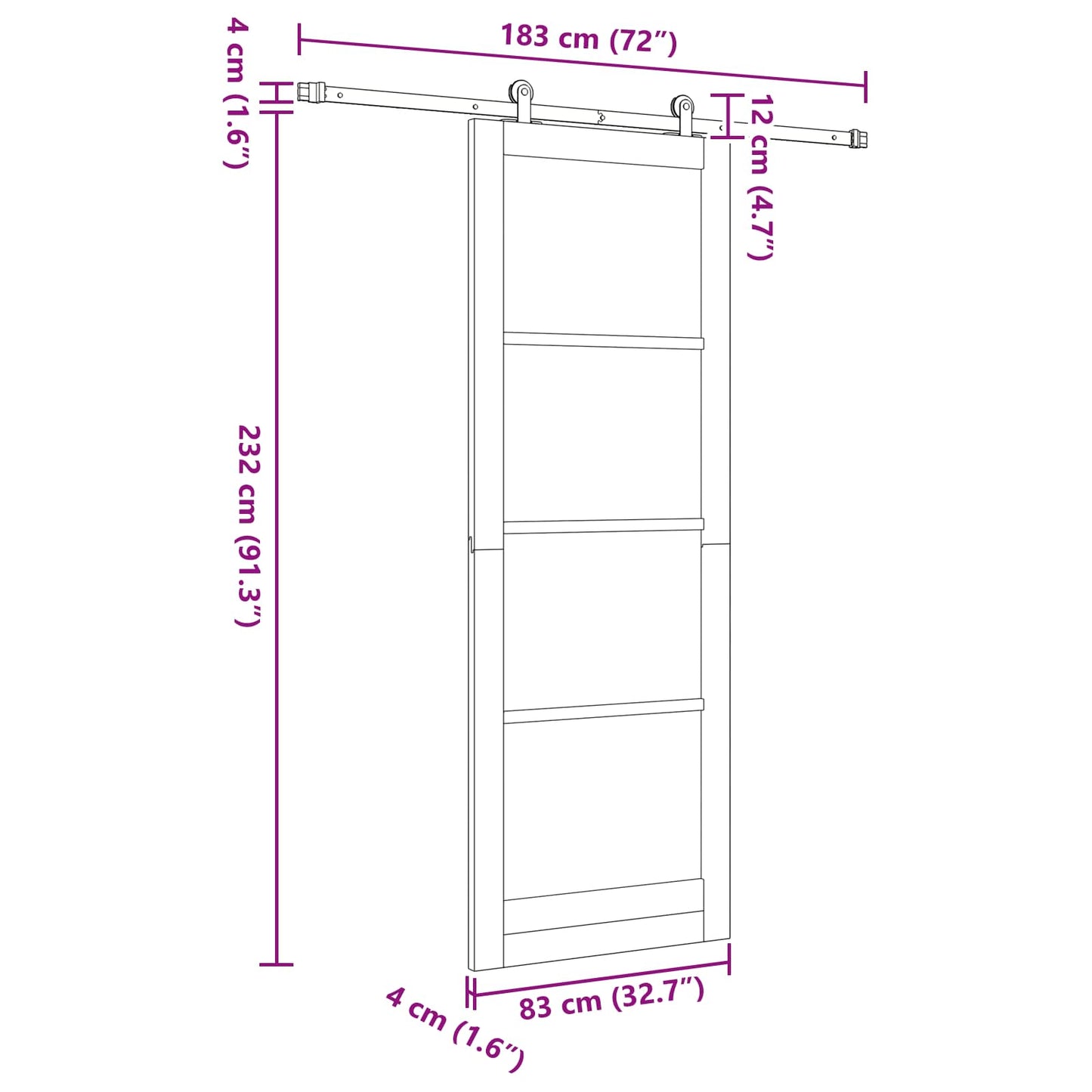 Skydedør Hvid 83 x 232 cm Massivt fyrretræ