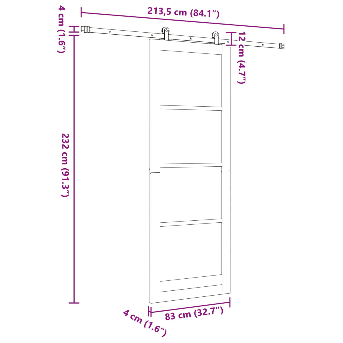 Skydedør ORKDAL 83 x 232 cm Massivt fyrretræ Hvid