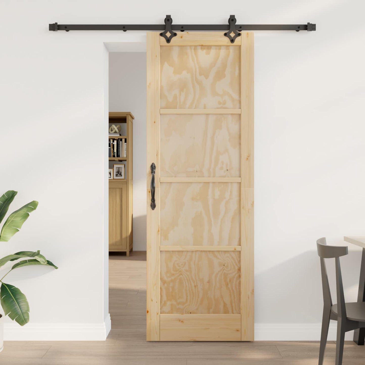 Skydedør Naturfarvet og sort 73,5 x 211 cm Massivt fyrretræ