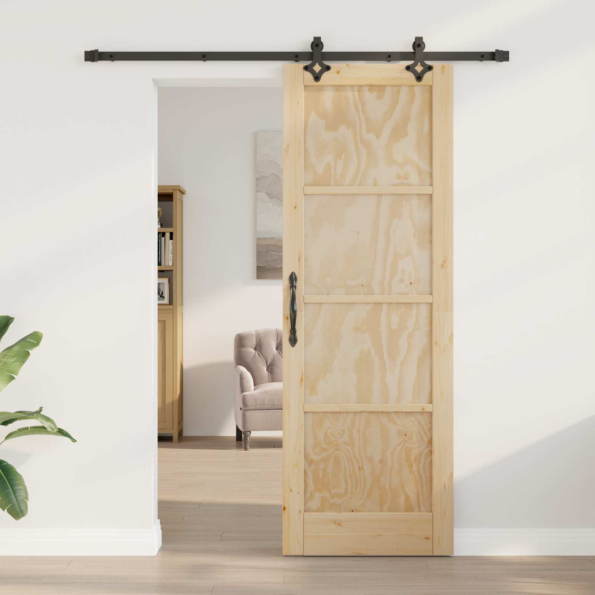 Skydedør Naturfarvet og sort 73,5 x 211 cm Massivt fyrretræ