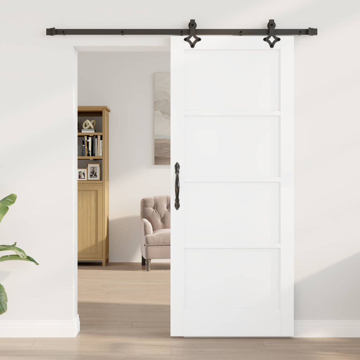 Skydedør Hvid og sort 83 x 202 cm Massivt fyrretræ