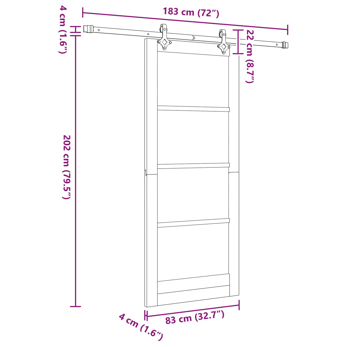 Skydedør Hvid og sort 83 x 202 cm Massivt fyrretræ