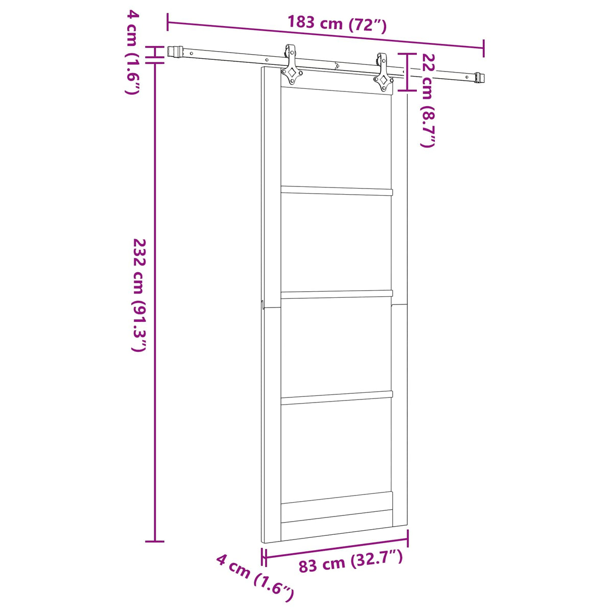 Skydedør Hvid og sort 83 x 232 cm Massivt fyrretræ